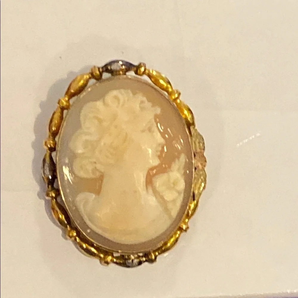 Vintage 12K Gold filled Cameo Brooch/ Pendant Hand Carved AD Marked